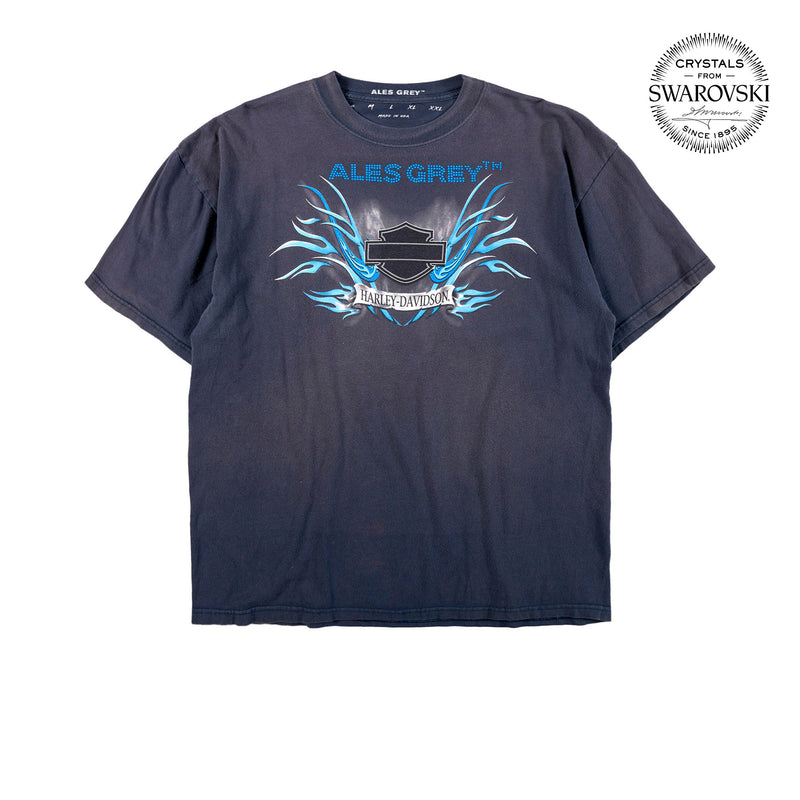 Vintage Custom Tee with Crystals from Swarovski® - BLUE FLAMES LOGO