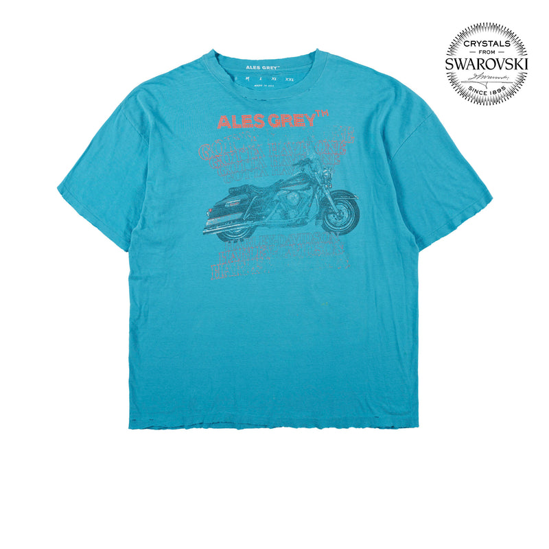 Vintage Custom Tee with Crystals from Swarovski®  - BLUE BIKE